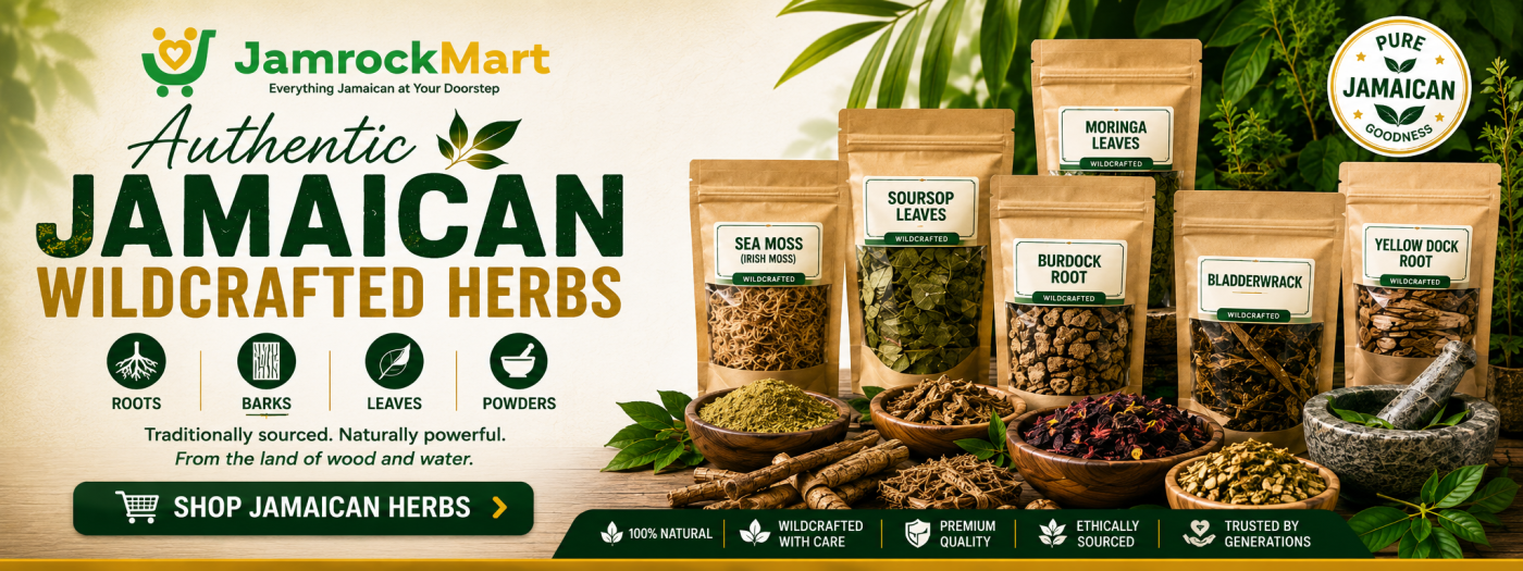 Authentic Jamaican wildcrafted herbs including roots, barks, leaves, powders and seeds from JamrockMart